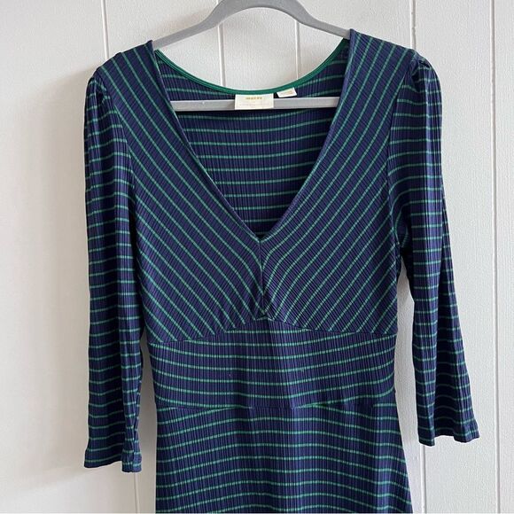 ANTHROPOLOGIE MAEVE Flores Blue Green Ribbed Striped Midi Dress Medium - Picture 13 of 15